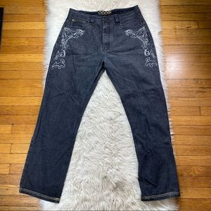 COOGI Jeans Mens Embroidered stitched Pockets Mens Blue Denim 42x33 Relaxed Fit